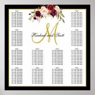 Burgundy Floral Black Gold Wedding Seating Chart