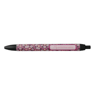 Burgundy Floral Black Ink Pen
