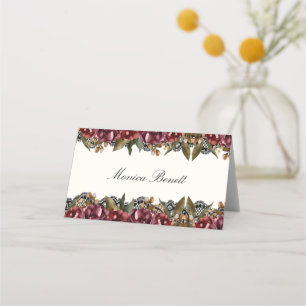 Burgundy Floral Black Lace Wedding Place Cards