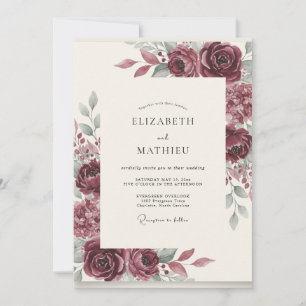 Burgundy Floral Bloom Romance Wedding Invitation