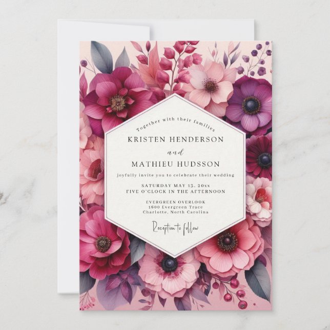 Burgundy Floral Bloom Wedding Invitation (Front)