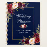 Burgundy Floral Blue Gold Wedding Planner<br><div class="desc">Elegant Gold Burgundy Marsala Watercolor Floral and Blue Wedding Planner</div>