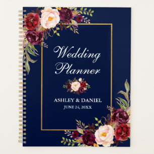 Burgundy Floral Blue Gold Wedding Planner