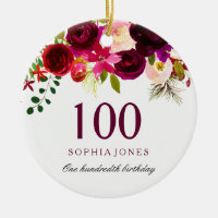 Burgundy Floral Boho 100th Birthday Gift