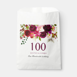 Burgundy Floral Boho 100th Birthday Party Favour Bags