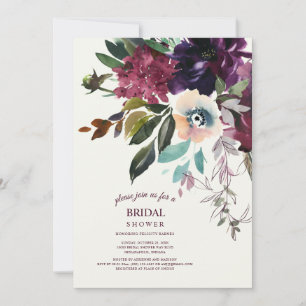 Burgundy Floral Boho Splendour Ecru Bridal Shower Invitation