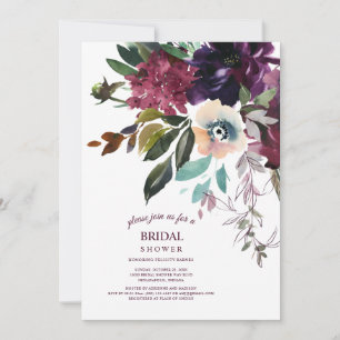 Burgundy Floral Boho Splendour White Bridal Shower Invitation