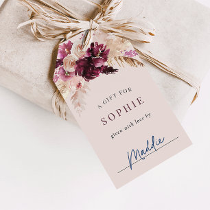 Burgundy Floral Bonjour Bébé Baby Shower Display Gift Tags