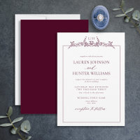 Burgundy Floral Border Monogram Wedding