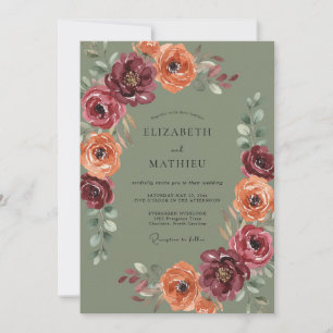 Burgundy Floral Botanical Romance Wedding Invitation