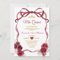 Burgundy Floral Bow Ribbon Gold Crown Mis Quince
