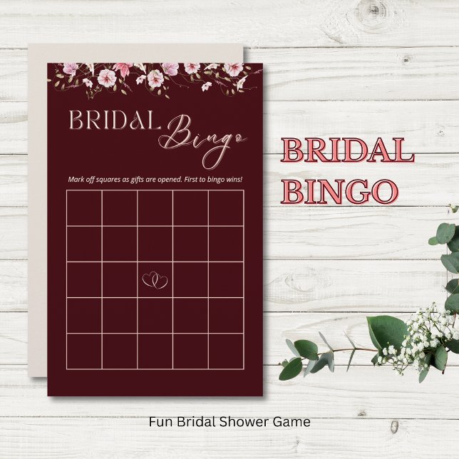 Burgundy Floral Bridal Bingo Game Card (Creator Uploaded)