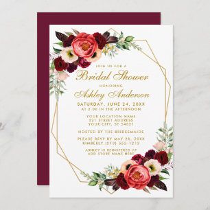 Burgundy Floral Bridal Shower Boho Invite BG