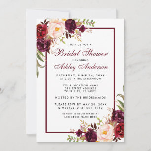 Burgundy Floral Bridal Shower Invitation