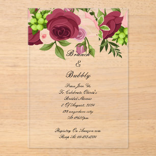 Burgundy floral bridal shower invitation 