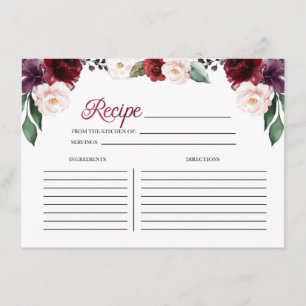 Burgundy Floral Bridal Shower Recipe Card