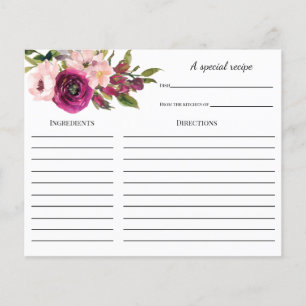Burgundy Floral Bridal Shower Recipe card