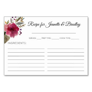 Burgundy Floral Bridal Shower Recipe Cards