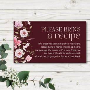 Burgundy Floral Bridal Shower Recipe Request  Enclosure Card
