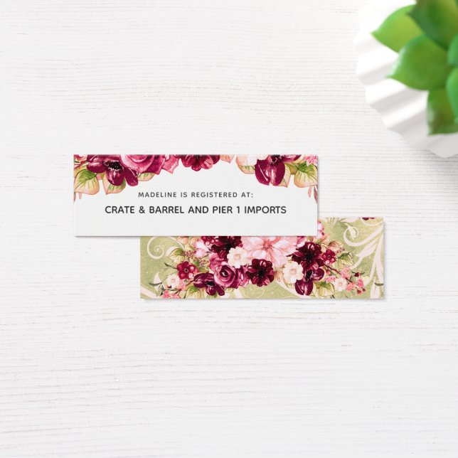 Burgundy Floral Bridal Shower Registry Insert Card (Desk)