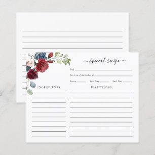 Burgundy Floral Bridal Shower Script Recipe Card