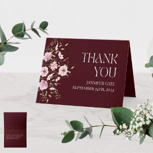 Burgundy Floral Bridal Shower Thank You Card