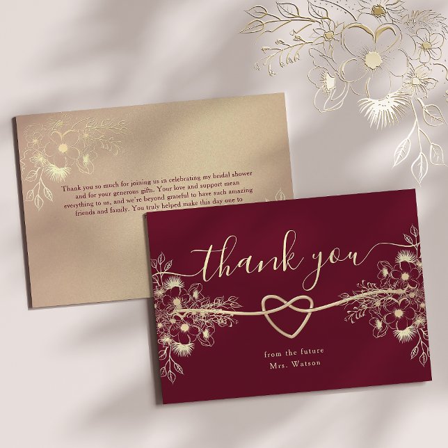 Burgundy Floral Bridal Shower Thank You Card (Creator Uploaded)