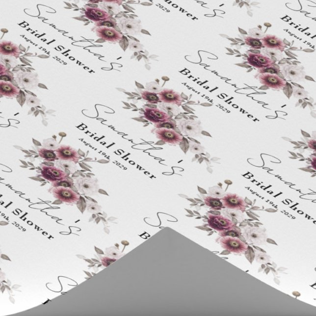 Burgundy Floral Bridal Shower  Wrapping Paper (Creator Uploaded)