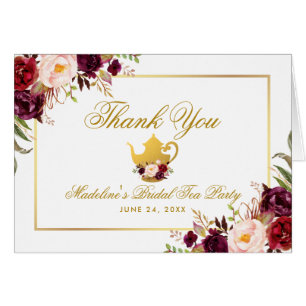 Burgundy Floral Bridal Tea Party Thanks Note