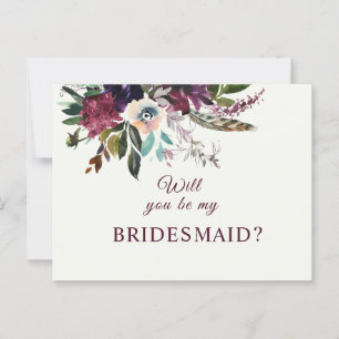 Burgundy Floral Bridesmaid Proposal Postcard