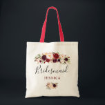 burgundy floral bridesmaid tote bag<br><div class="desc">floral design and text</div>