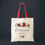 burgundy floral bridesmaid tote bag<br><div class="desc">floral design and text</div>