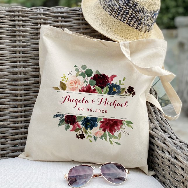Burgundy Floral bridesmaid Tote Bag (Creator Uploaded)
