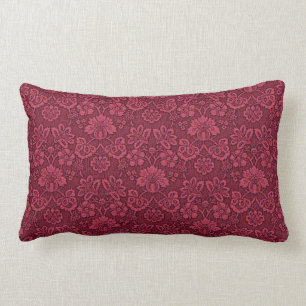 Burgundy Floral Brocade Print Lumbar Pillow