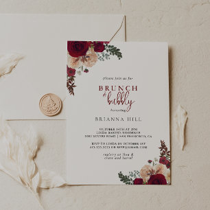 Burgundy Floral Brunch and Bubbly Bridal Shower  Invitation