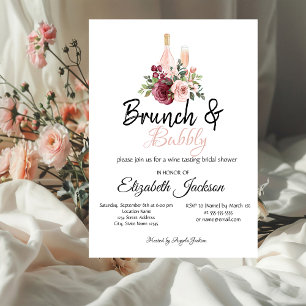 Burgundy Floral Brunch & Bubbly Bridal Shower Invitation
