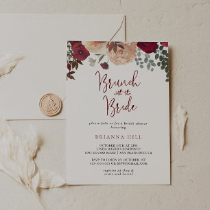 Burgundy Floral Brunch with the Bride Shower   Invitation