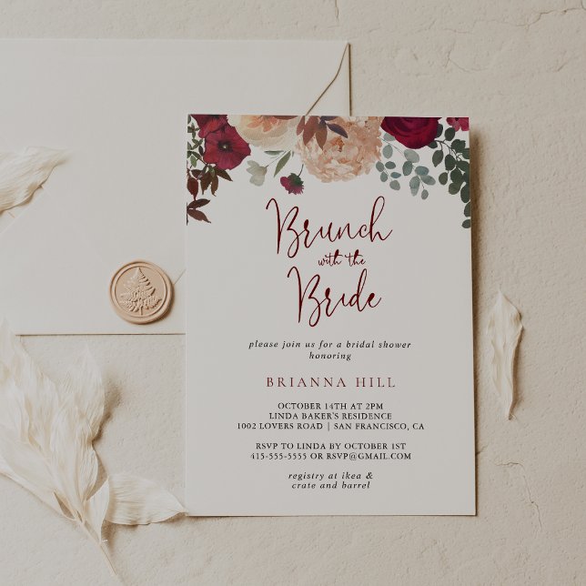 Burgundy Floral Brunch with the Bride Shower   Invitation (Creator Uploaded)