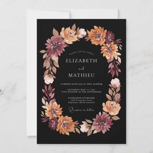Burgundy Floral Brushstroke Wedding Invitation (Front)