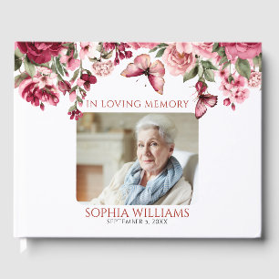 Burgundy Floral Butterfly Memorial Photo Book