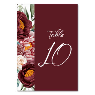 Burgundy Floral Calligraphy Modern Table Number