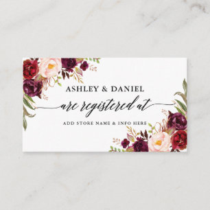 Burgundy Floral Calligraphy Wedding Registry Enclosure Card