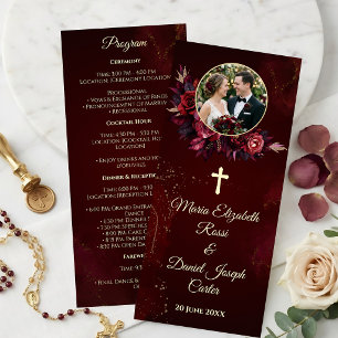 Burgundy Floral Catholic Wedding Program Programme