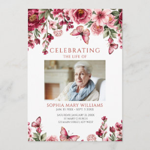 Burgundy Floral Celebration of Life Program Programme