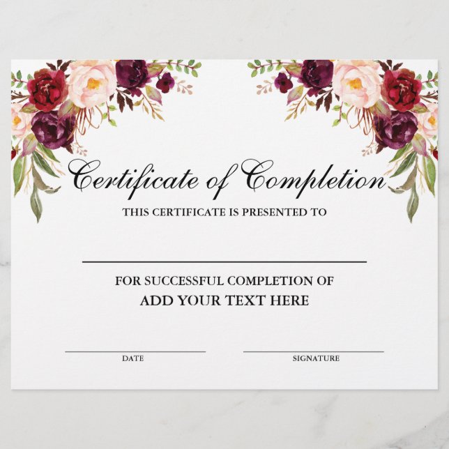 Burgundy Floral Certificate of Completion (Front)