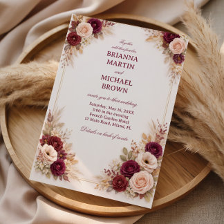 Burgundy Floral Classic Frame Invitation