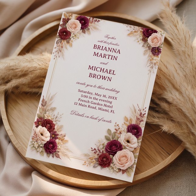 Burgundy Floral Classic Frame Invitation (Creator Uploaded)