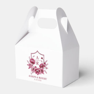 Burgundy floral crest and initials wedding favour box
