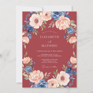 Burgundy Floral Crown Romance Wedding Invitation