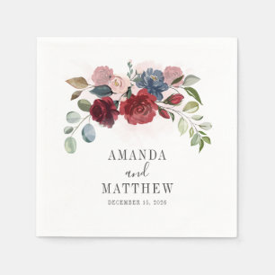 Burgundy Floral Custom Wedding Cocktail Napkin